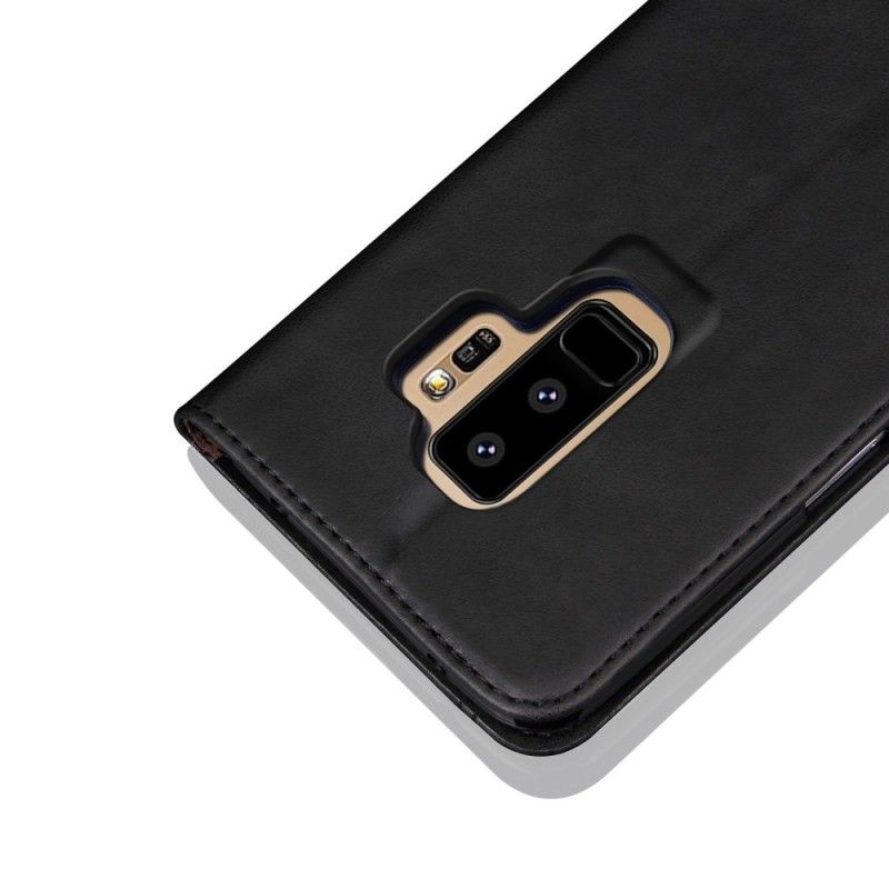 Folio Deksel Samsung Galaxy S9 Plus Svart Sydd Skinneffekt