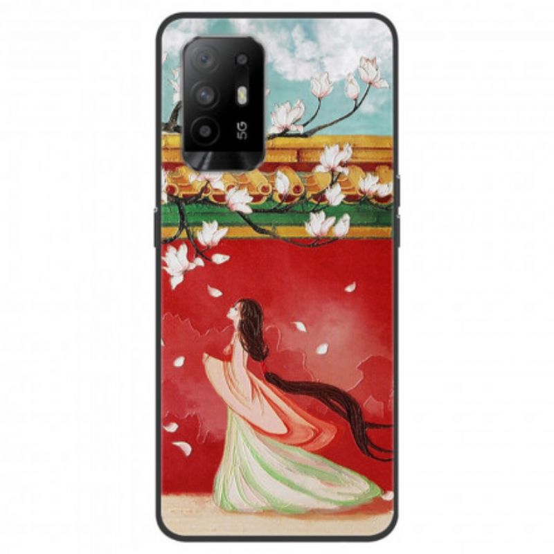 Deksel Oppo A94 5g Den Asiatiske Blomsterkvinnen