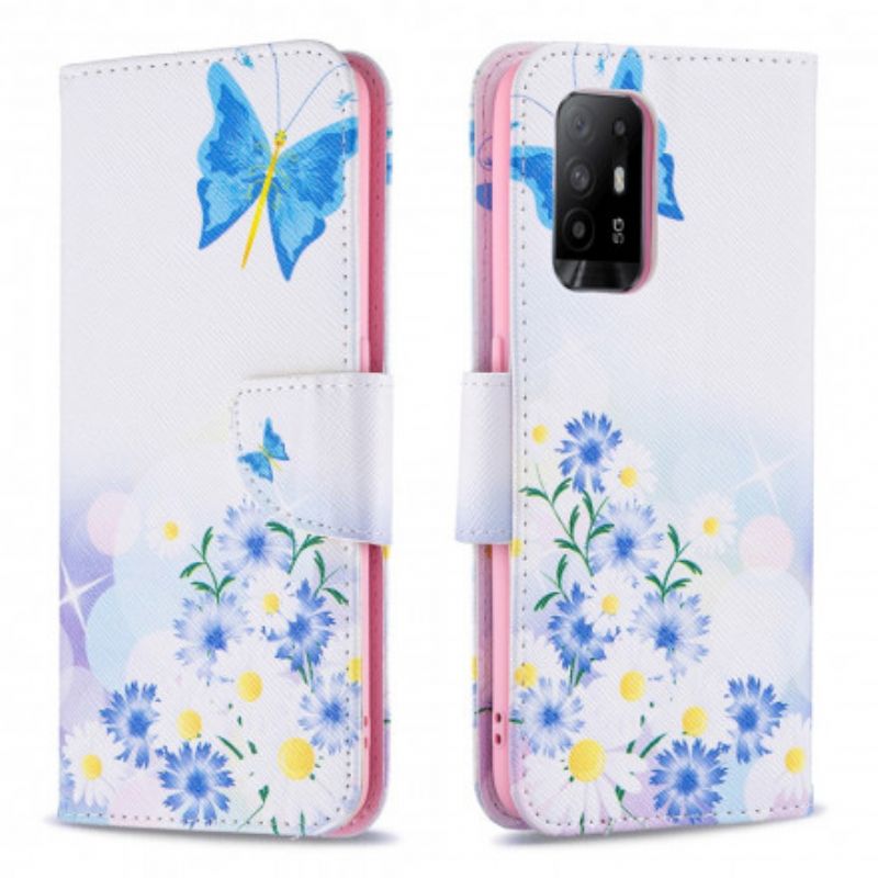 Folio Deksel Oppo A94 5g Malte Sommerfugler Og Blomster