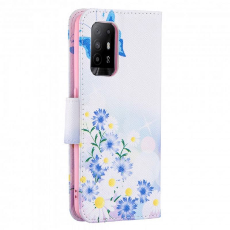 Folio Deksel Oppo A94 5g Malte Sommerfugler Og Blomster