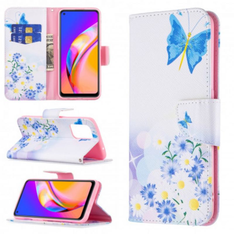 Folio Deksel Oppo A94 5g Malte Sommerfugler Og Blomster