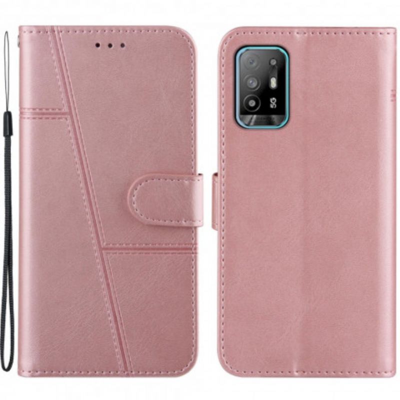 Lærdeksel Folio Deksel Oppo A94 5g Geo Leather Effect Strappy