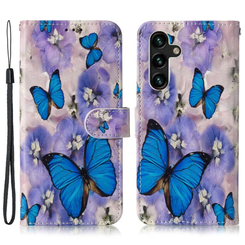 Folio Deksel Samsung Galaxy S24 Fe Lilla Blomster Og Blå Sommerfugler