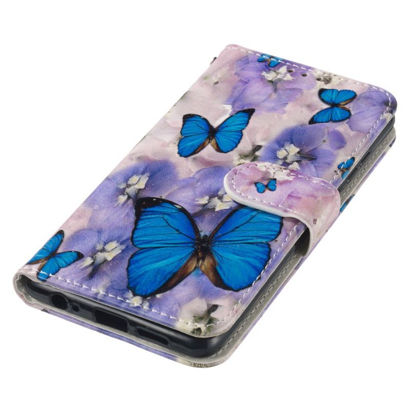 Folio Deksel Samsung Galaxy S24 Fe Lilla Blomster Og Blå Sommerfugler