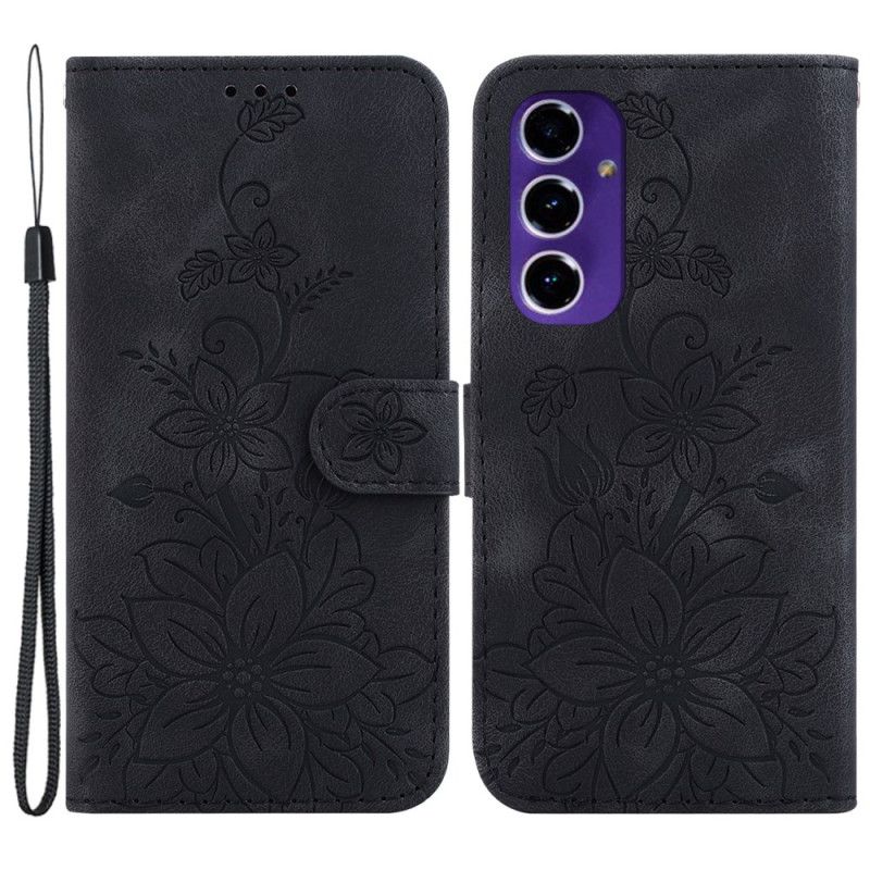 Lærdeksel Folio Deksel Samsung Galaxy S24 Fe Mobildeksel Floral Semsket Skinneffekt