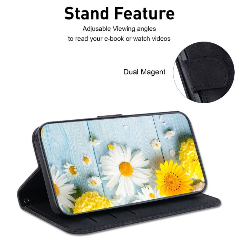 Lærdeksel Folio Deksel Samsung Galaxy S24 Fe Mobildeksel Floral Semsket Skinneffekt