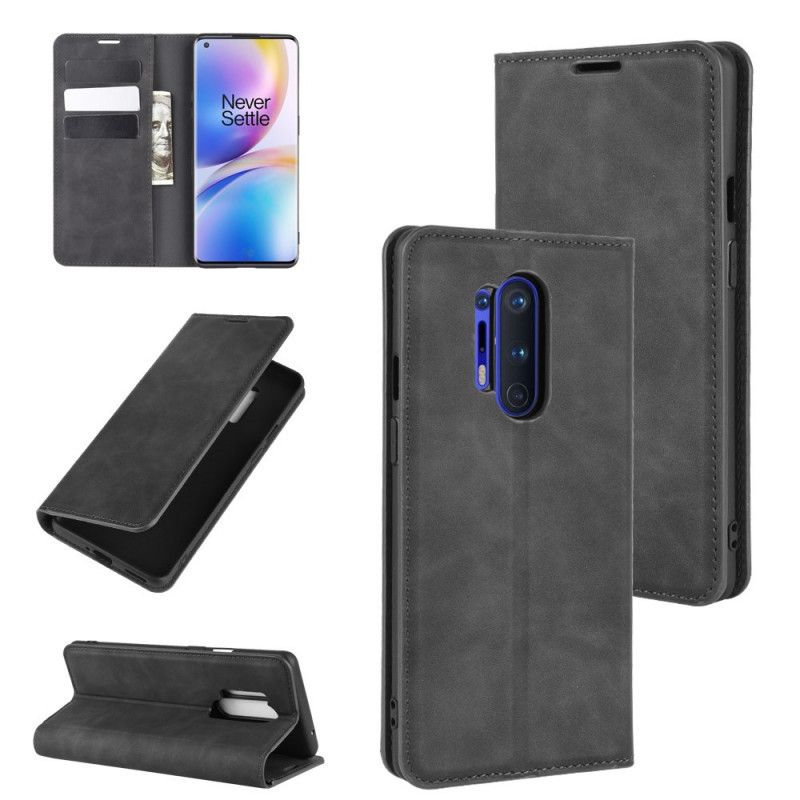 Folio Deksel OnePlus 8 Pro Svart Elegant Skinneffekt