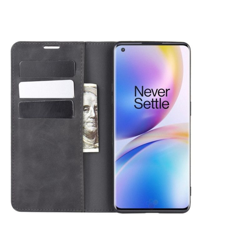 Folio Deksel OnePlus 8 Pro Svart Elegant Skinneffekt