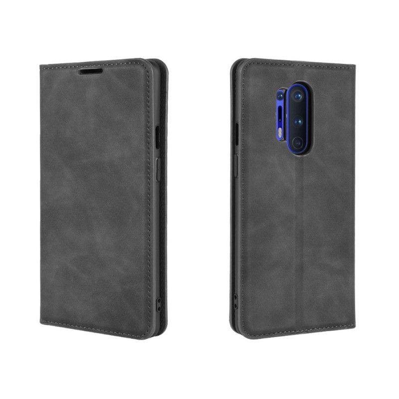 Folio Deksel OnePlus 8 Pro Svart Elegant Skinneffekt