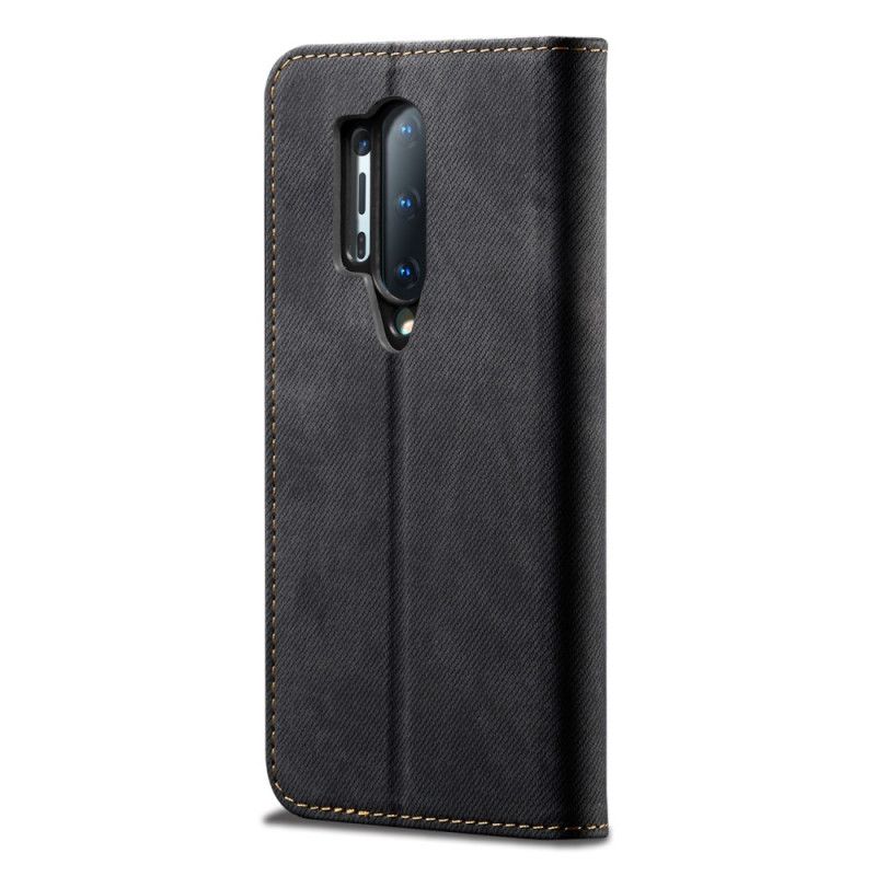 Folio Deksel OnePlus 8 Pro Svart Imitert Skinn Tekstur Jeans