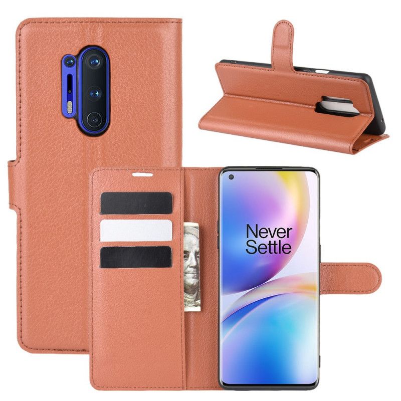 Folio Deksel OnePlus 8 Pro Svart Premium Lychee-Stil Beskyttelse