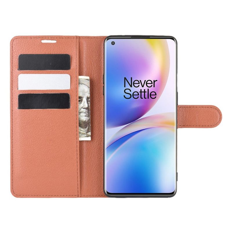 Folio Deksel OnePlus 8 Pro Svart Premium Lychee-Stil Beskyttelse