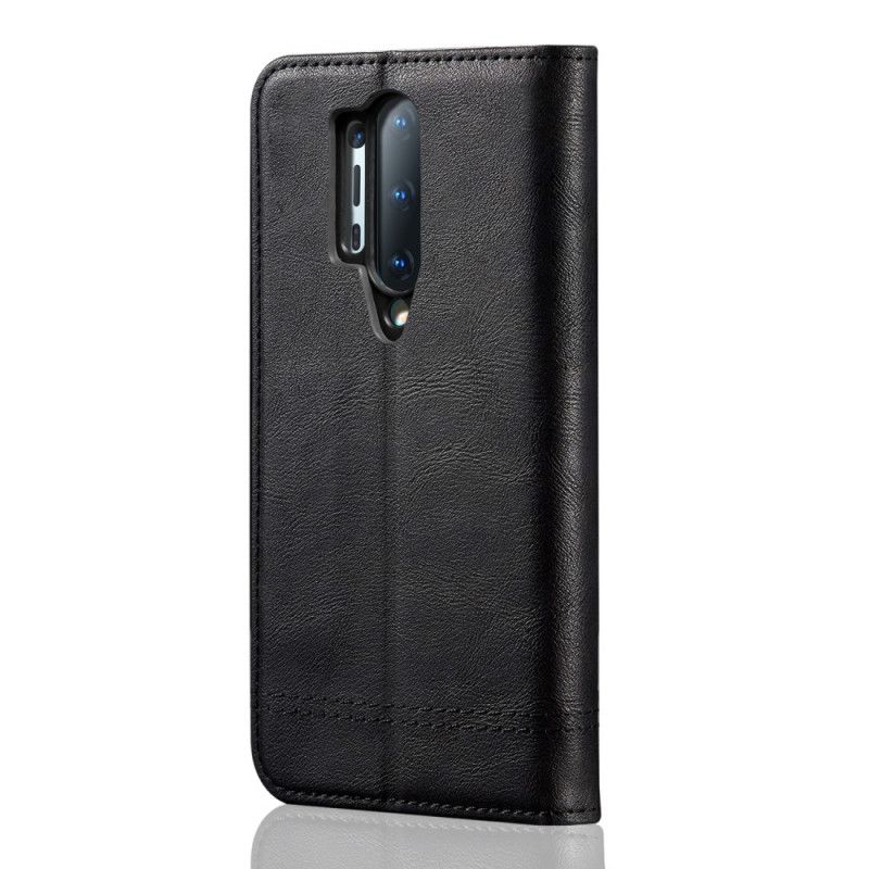 Folio Deksel OnePlus 8 Pro Svart Sydd Skinneffekt