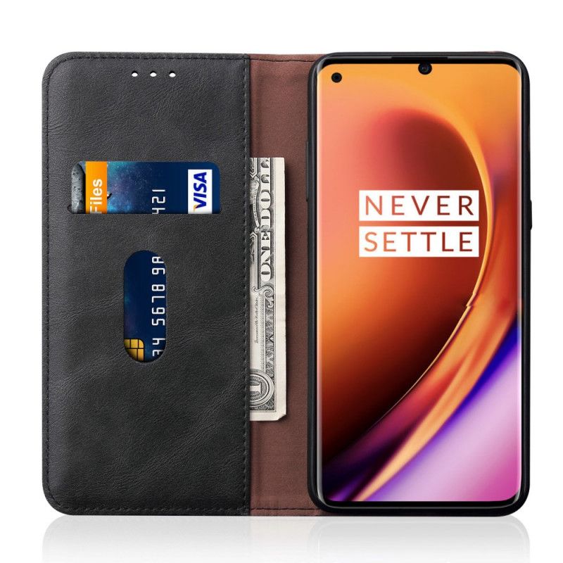 Folio Deksel OnePlus 8 Pro Svart Sydd Skinneffekt