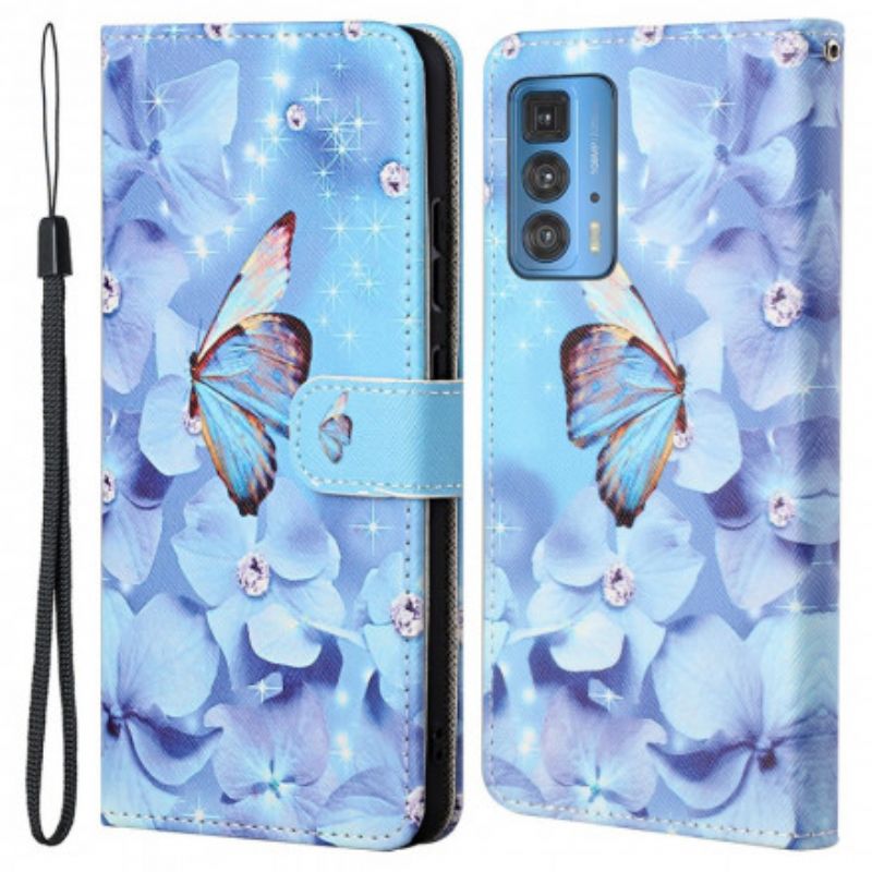 Folio Deksel Motorola Edge 20 Pro Diamond Strappy Butterflies