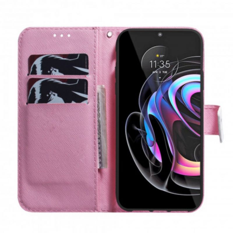 Folio Deksel Motorola Edge 20 Pro Gammel Rosa Blomst Beskyttelse Deksel