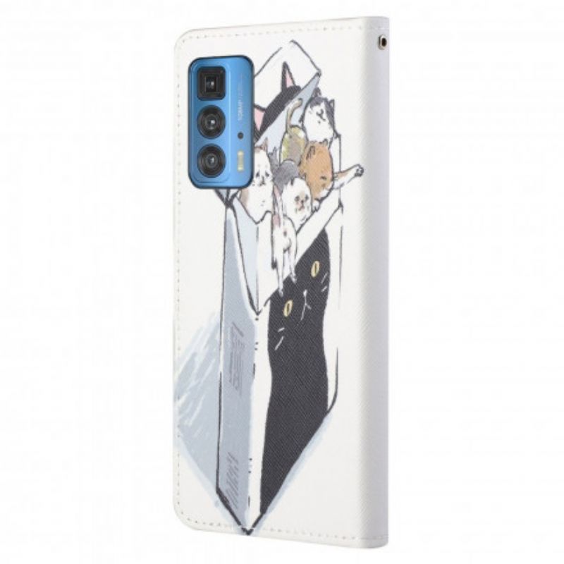 Folio Deksel Motorola Edge 20 Pro Levering Thong Cats Beskyttelse Deksel