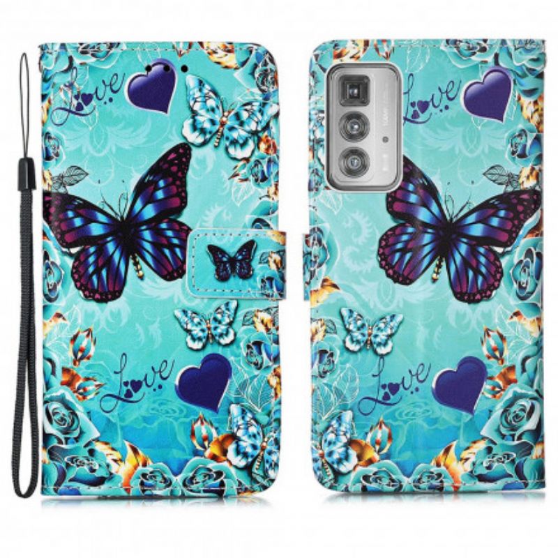 Folio Deksel Motorola Edge 20 Pro Love Butterflies Strappy Beskyttelse Deksel