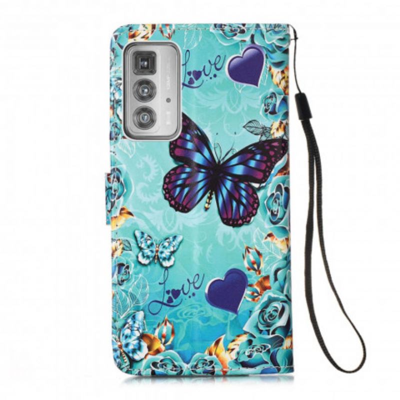 Folio Deksel Motorola Edge 20 Pro Love Butterflies Strappy Beskyttelse Deksel