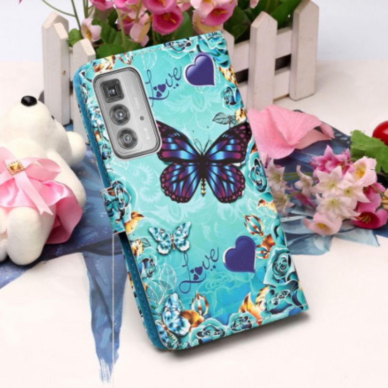 Folio Deksel Motorola Edge 20 Pro Love Butterflies Strappy Beskyttelse Deksel