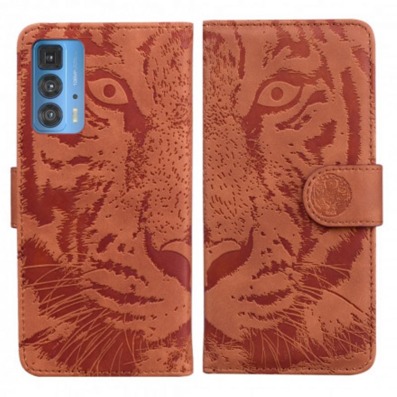 Folio Deksel Motorola Edge 20 Pro Tiger Face Print Beskyttelse Deksel