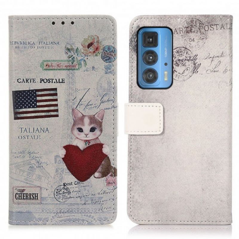 Folio Deksel Motorola Edge 20 Pro Traveler Cat Beskyttelse Deksel