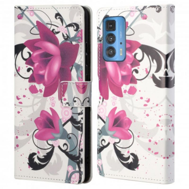 Folio Deksel Motorola Edge 20 Pro Tropiske Blomster Beskyttelse Deksel