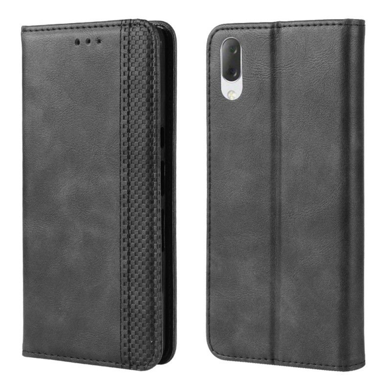 Folio Deksel Sony Xperia L3 Svart Vintage Skinndesignstil