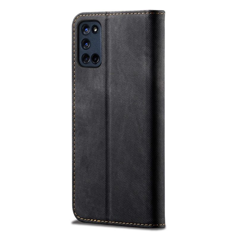 Folio Deksel Oppo A72 Svart Imitert Skinn Tekstur Jeans