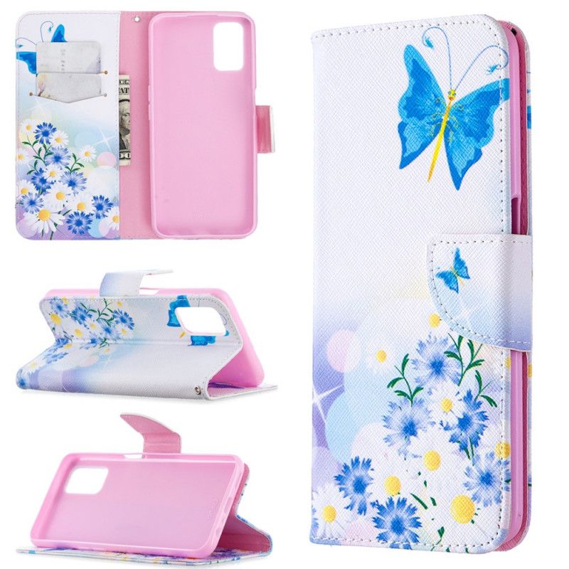 Lærdeksel Folio Deksel Oppo A72 Magenta Malte Sommerfugler Og Blomster