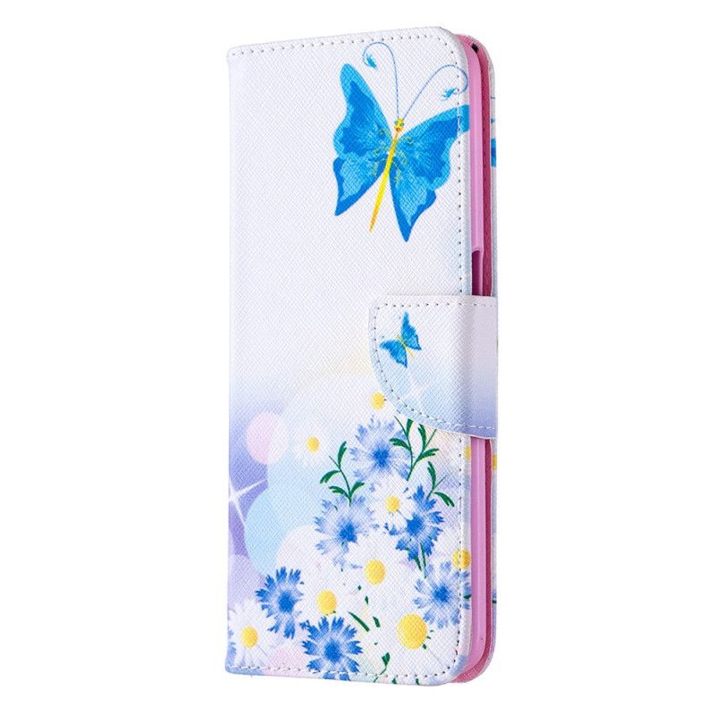 Lærdeksel Folio Deksel Oppo A72 Magenta Malte Sommerfugler Og Blomster