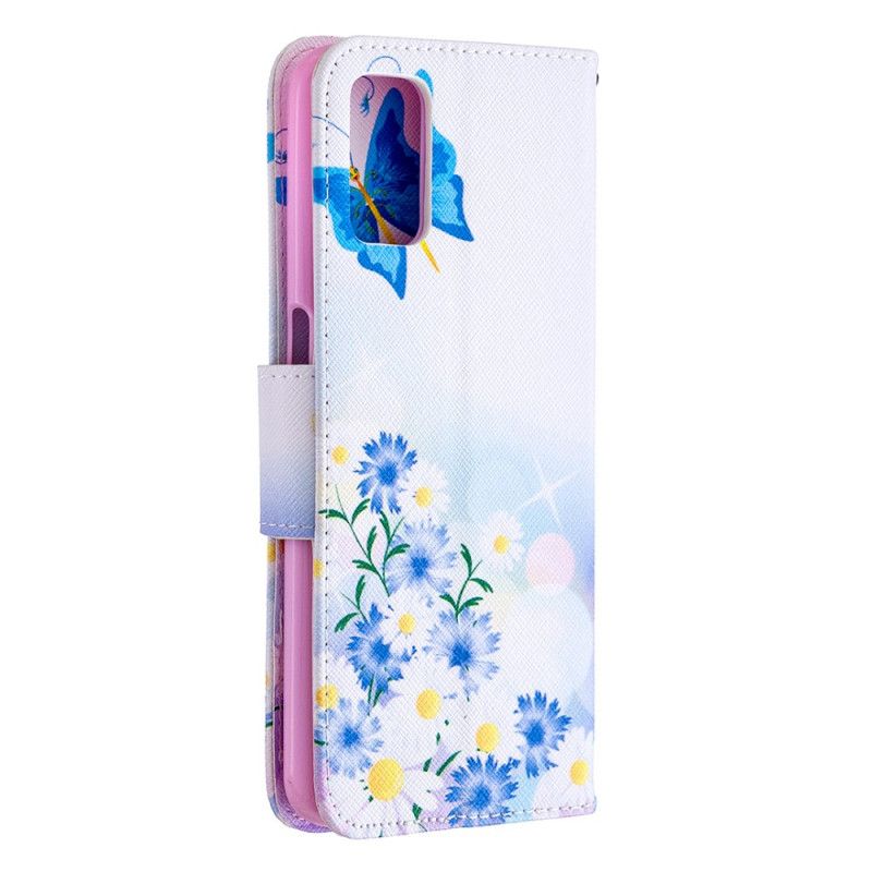 Lærdeksel Folio Deksel Oppo A72 Magenta Malte Sommerfugler Og Blomster