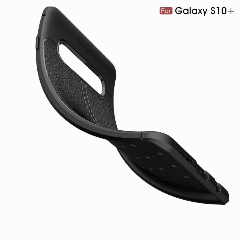 Deksel for Samsung Galaxy S10 Plus Svart Dobbeltlinjet Litchi-Effekt