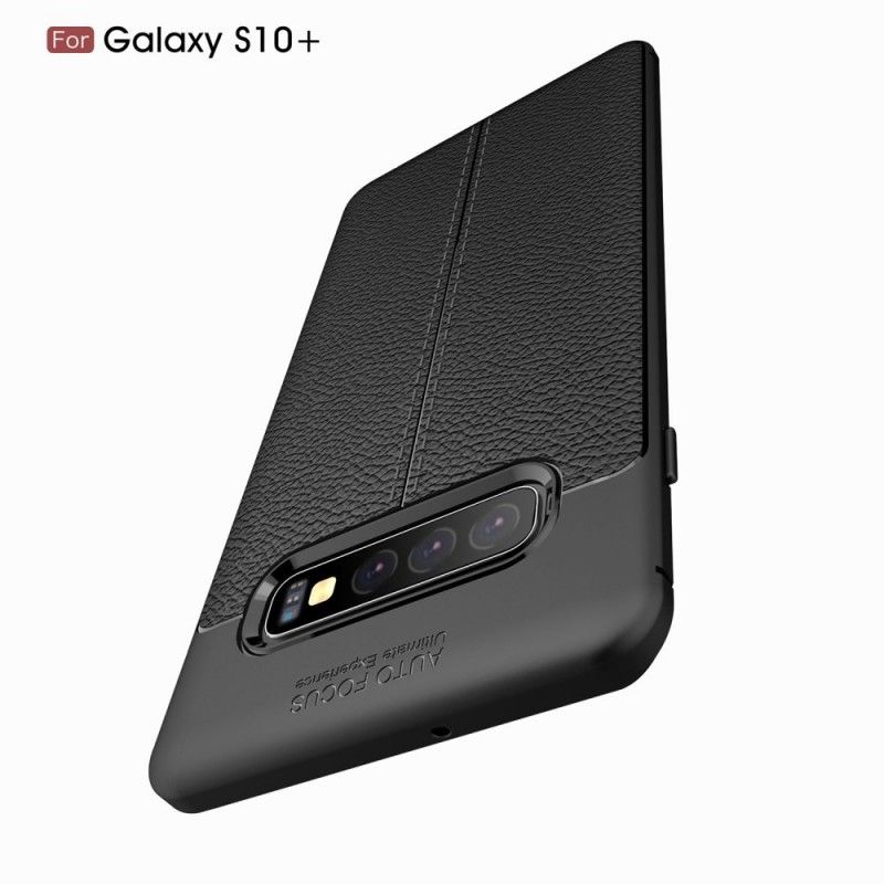 Deksel for Samsung Galaxy S10 Plus Svart Dobbeltlinjet Litchi-Effekt