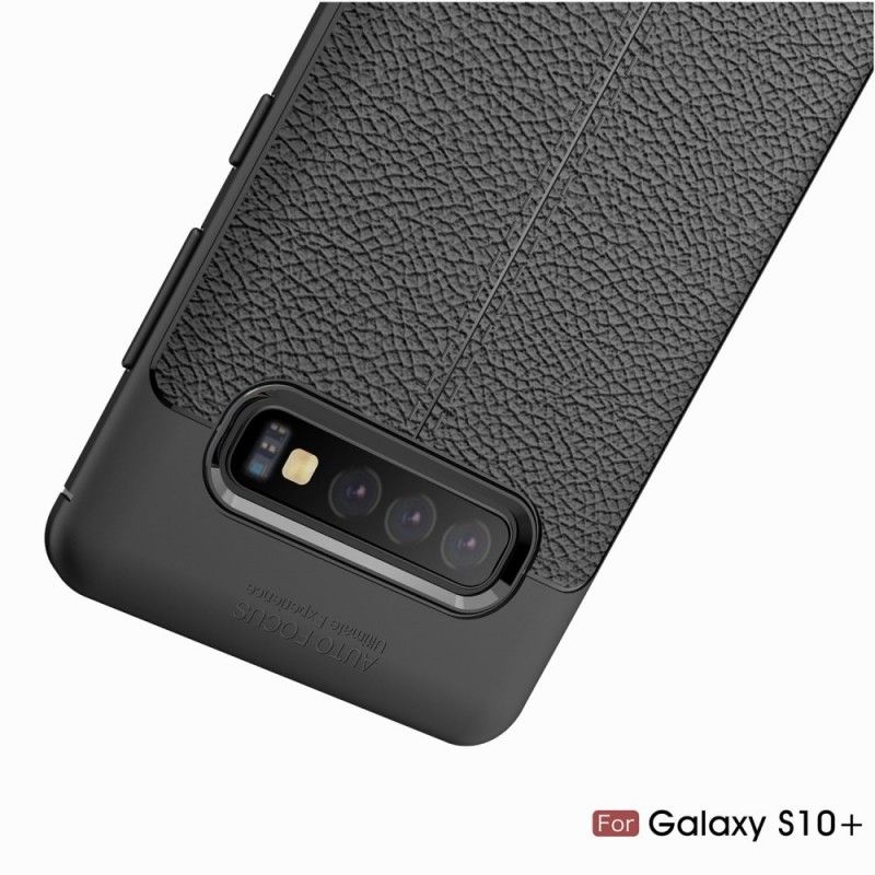 Deksel for Samsung Galaxy S10 Plus Svart Dobbeltlinjet Litchi-Effekt