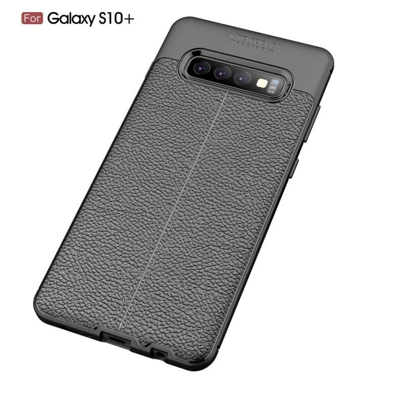 Deksel for Samsung Galaxy S10 Plus Svart Dobbeltlinjet Litchi-Effekt