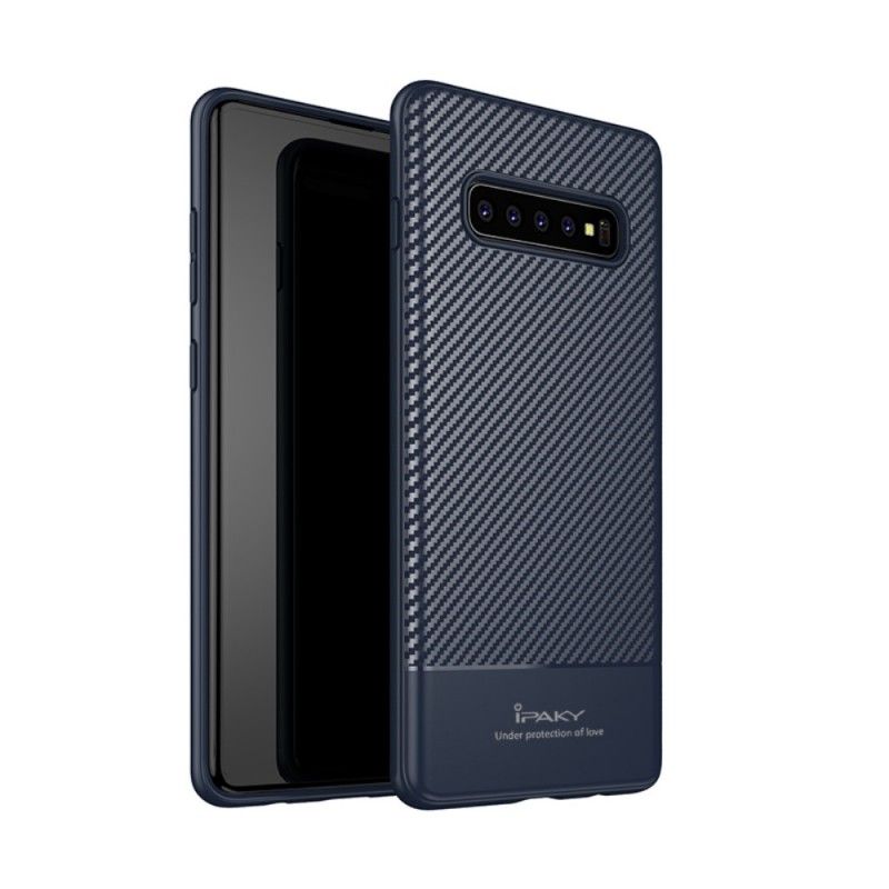 Deksel for Samsung Galaxy S10 Plus Svart Ipaky Karbonfiber