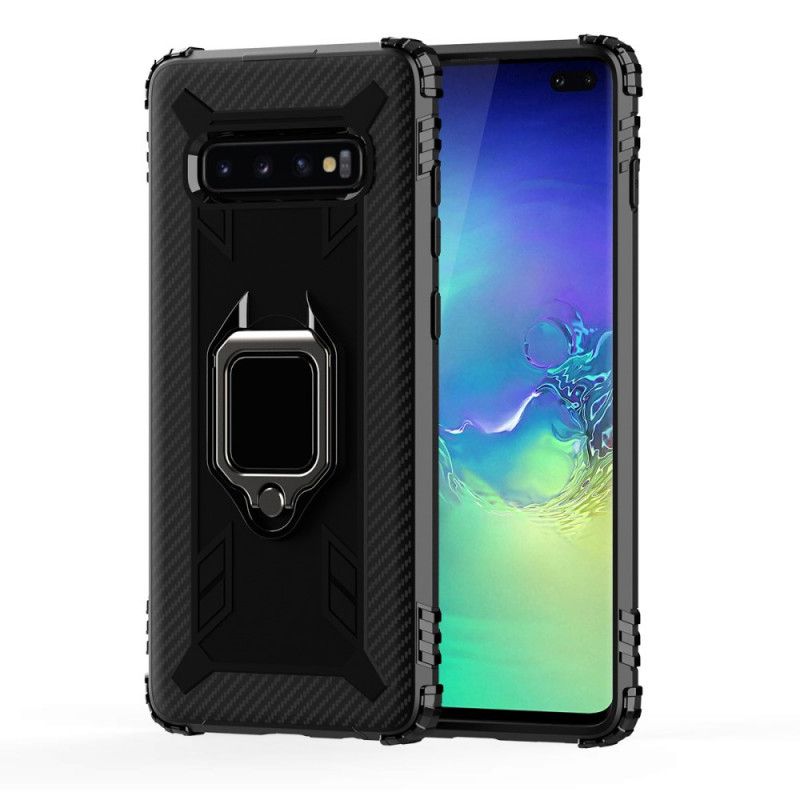 Deksel Samsung Galaxy S10 Plus Svart Ring Og Karbonfiber Anti-fall