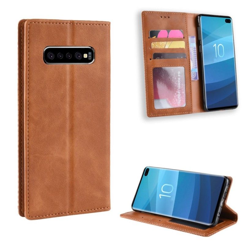 Folio Deksel for Samsung Galaxy S10 Plus Svart Stilisert Vintage-Skinneffekt