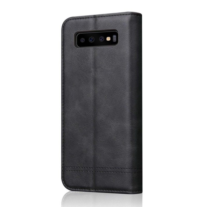 Folio Deksel for Samsung Galaxy S10 Plus Svart Sydd Skinneffekt