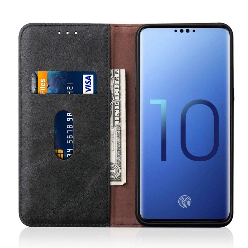 Folio Deksel for Samsung Galaxy S10 Plus Svart Sydd Skinneffekt