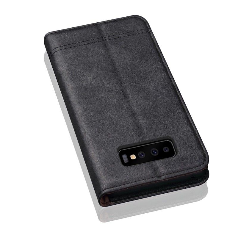 Folio Deksel for Samsung Galaxy S10 Plus Svart Sydd Skinneffekt