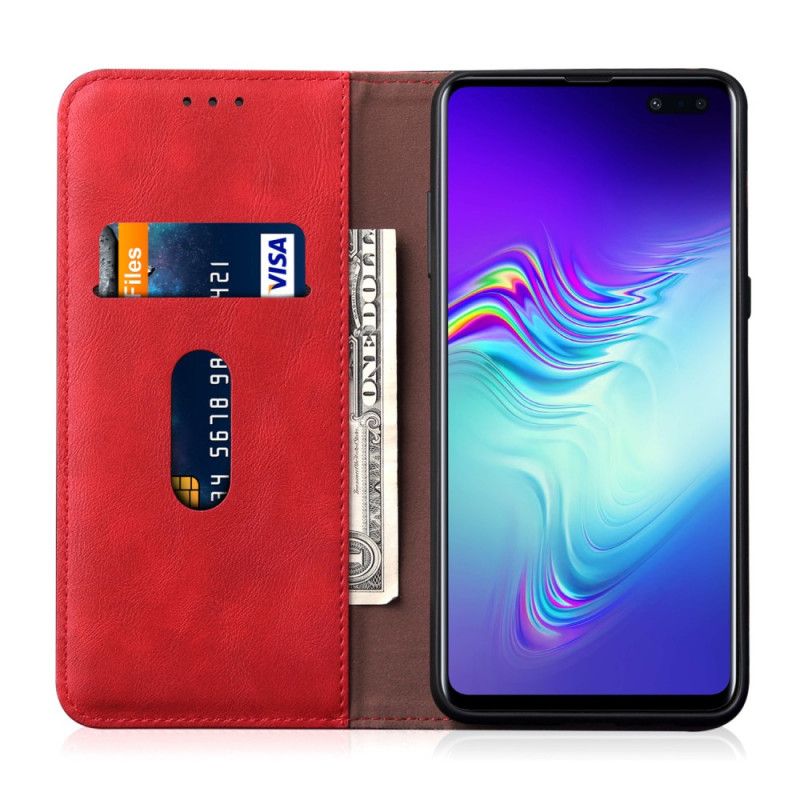 Folio Deksel Samsung Galaxy S10 Plus Rød Sydd Skinneffekt