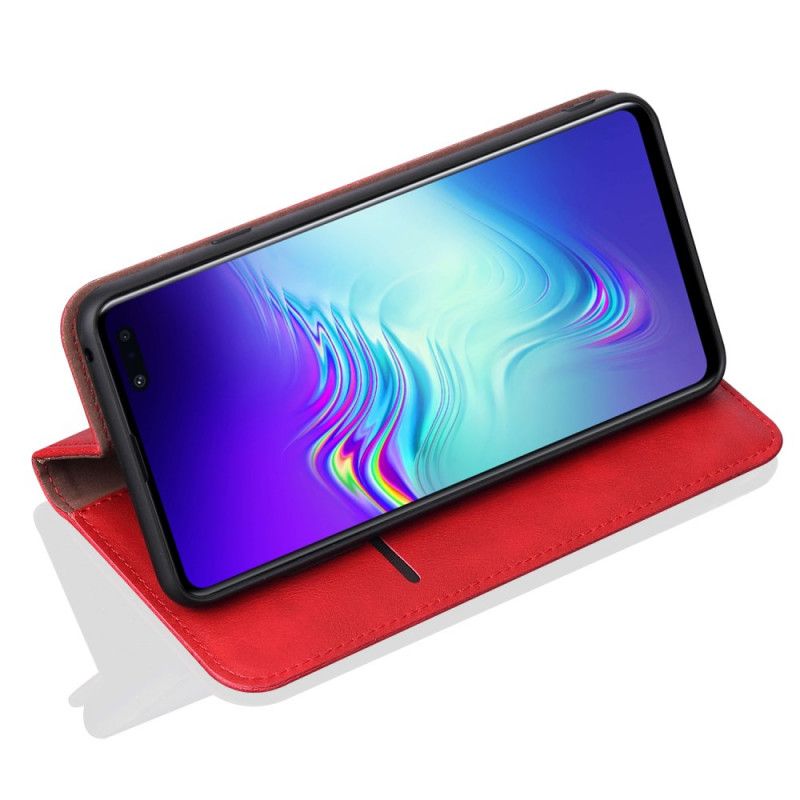 Folio Deksel Samsung Galaxy S10 Plus Rød Sydd Skinneffekt