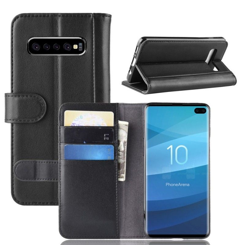 Folio Deksel Samsung Galaxy S10 Plus Svart Delt Skinn