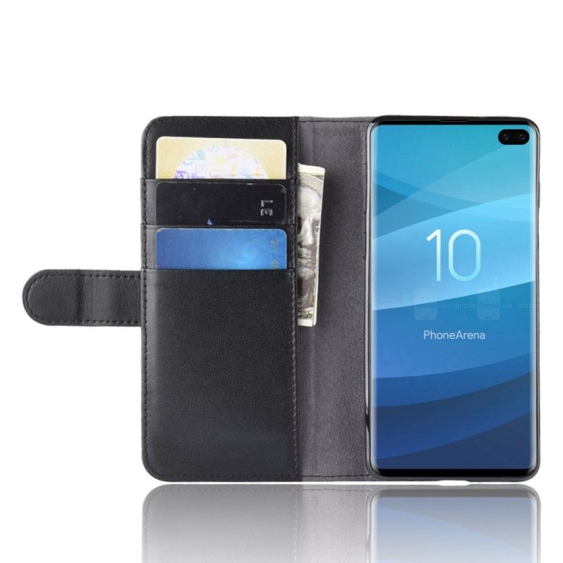 Folio Deksel Samsung Galaxy S10 Plus Svart Delt Skinn