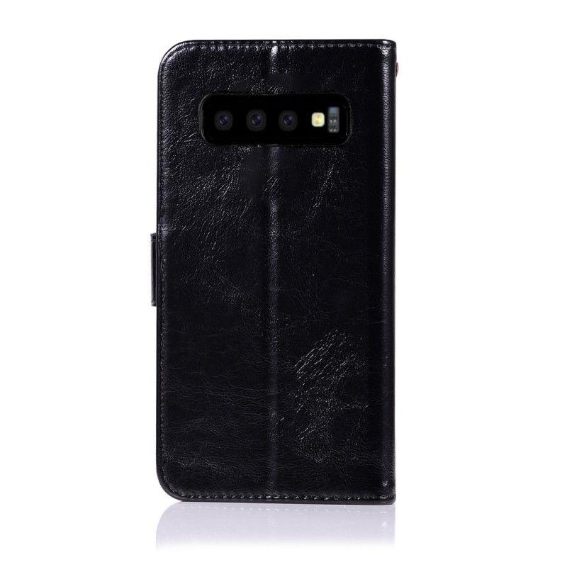 Folio Deksel Samsung Galaxy S10 Plus Vintage Skinneffekt Med Stropp