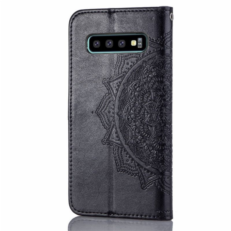 Lærdeksel Folio Deksel Samsung Galaxy S10 Plus Svart Middelaldrende Mandala