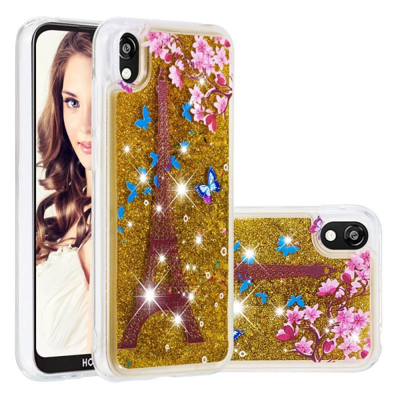 Deksel Huawei Y5 2019 Blomster Eiffeltårnet Glitter