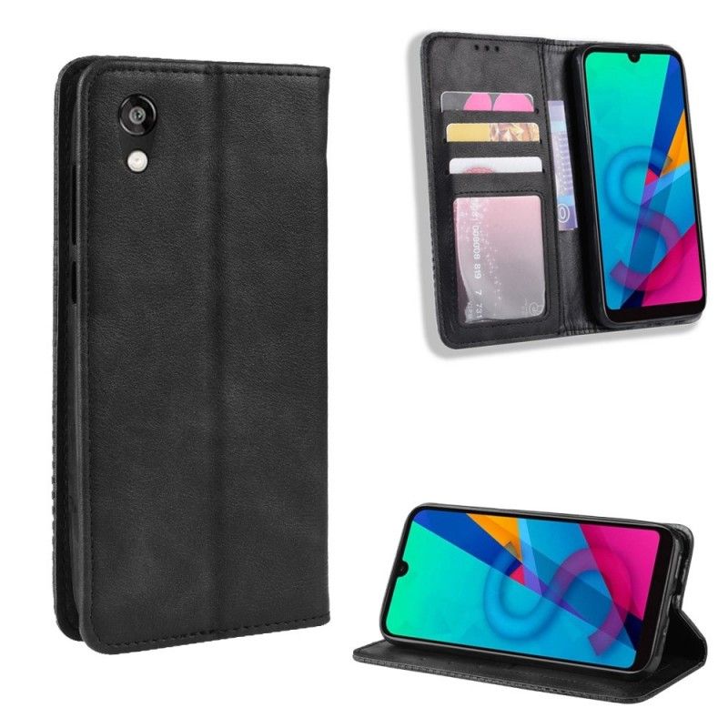 Folio Deksel Huawei Y5 2019 Svart Stilisert Vintage Skinneffekt